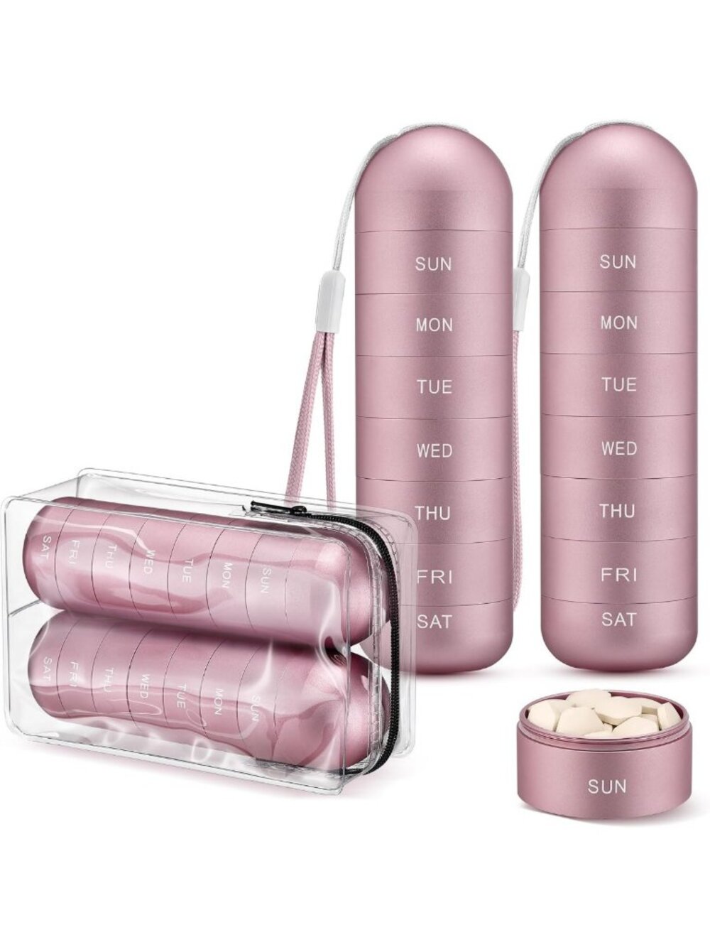2 Pack Portable Waterproof Weekly Pill Organizer - Large Aluminum Case for